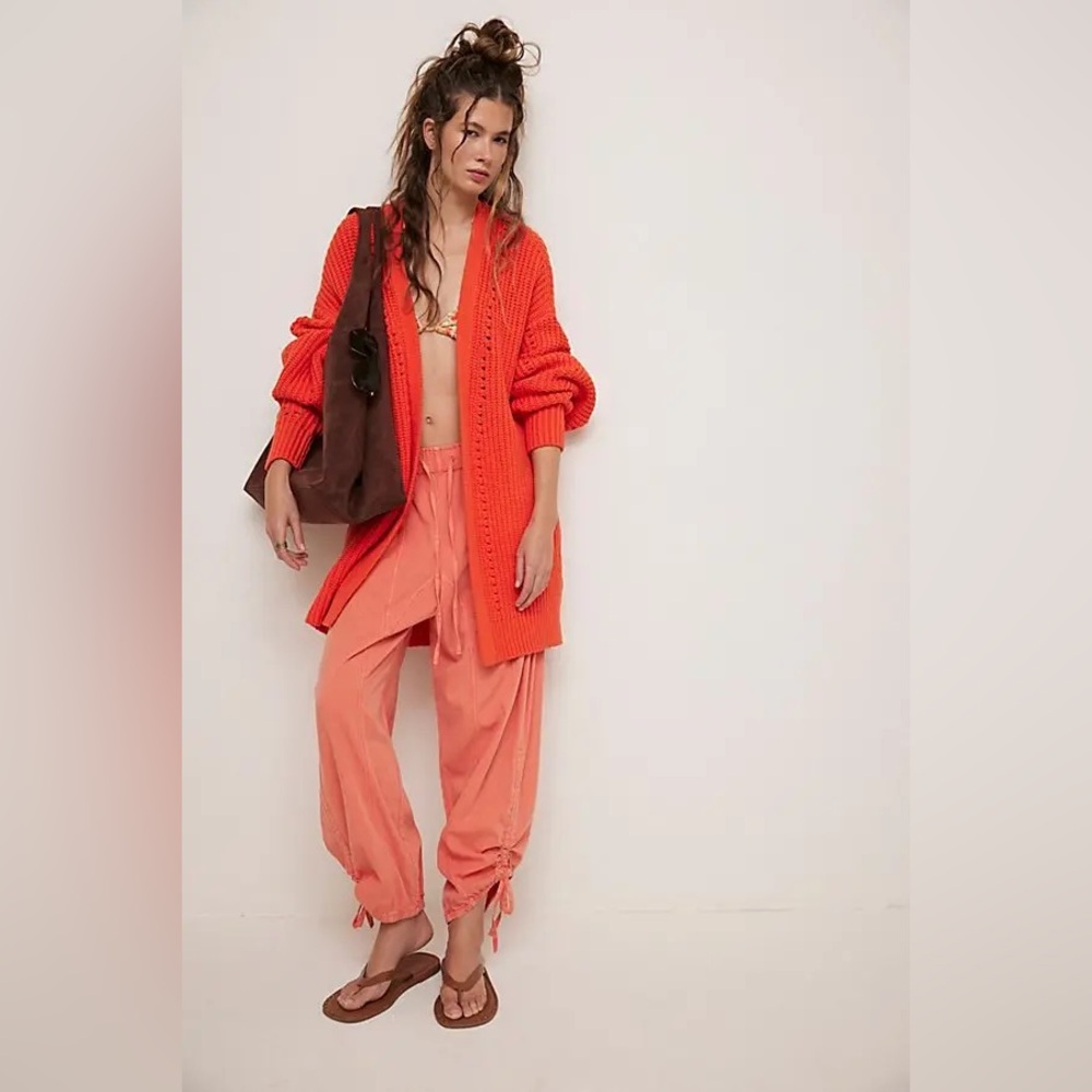 NWT FREE PEOPLE Nightingale Cardigan | Mandarine Red MSRP $108 Size XL